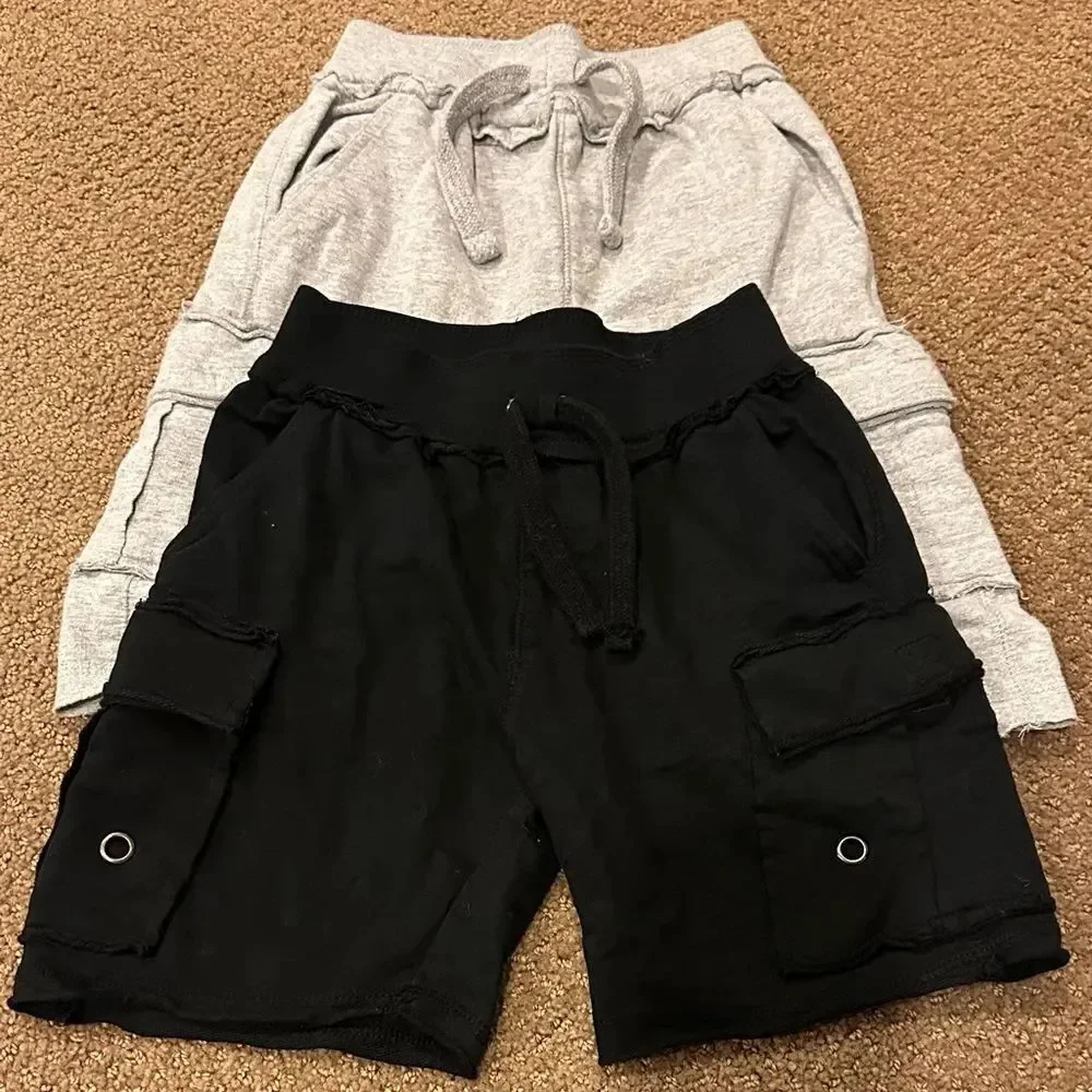 Mish Boys Two Pairs of Raw Hem Cargo Shorts Black and Gray Raw Hem Size 5
